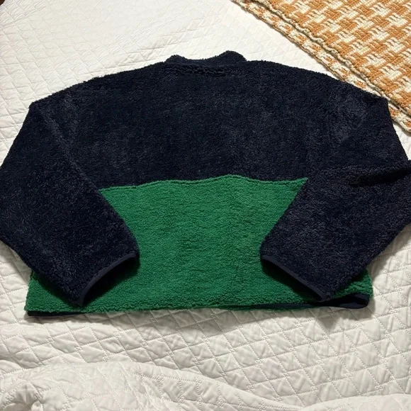 Sincerely Jules for Bandier Navy and Green Cropped Half Zip Sherpa Pullover - Picture 9 of 9